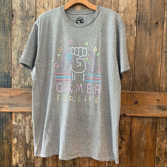 Ocean Current NWOT L Gray Graphic Gamer For Life Short Sleeve T-Shirt - Picture 2 of 6
